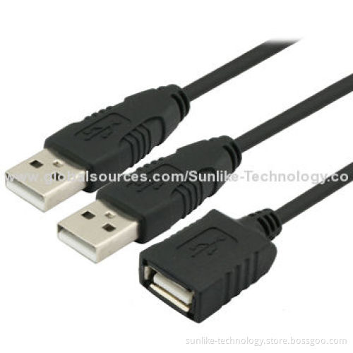 USB Cables with 2 USB Male to 1 Female, 85% Coverage